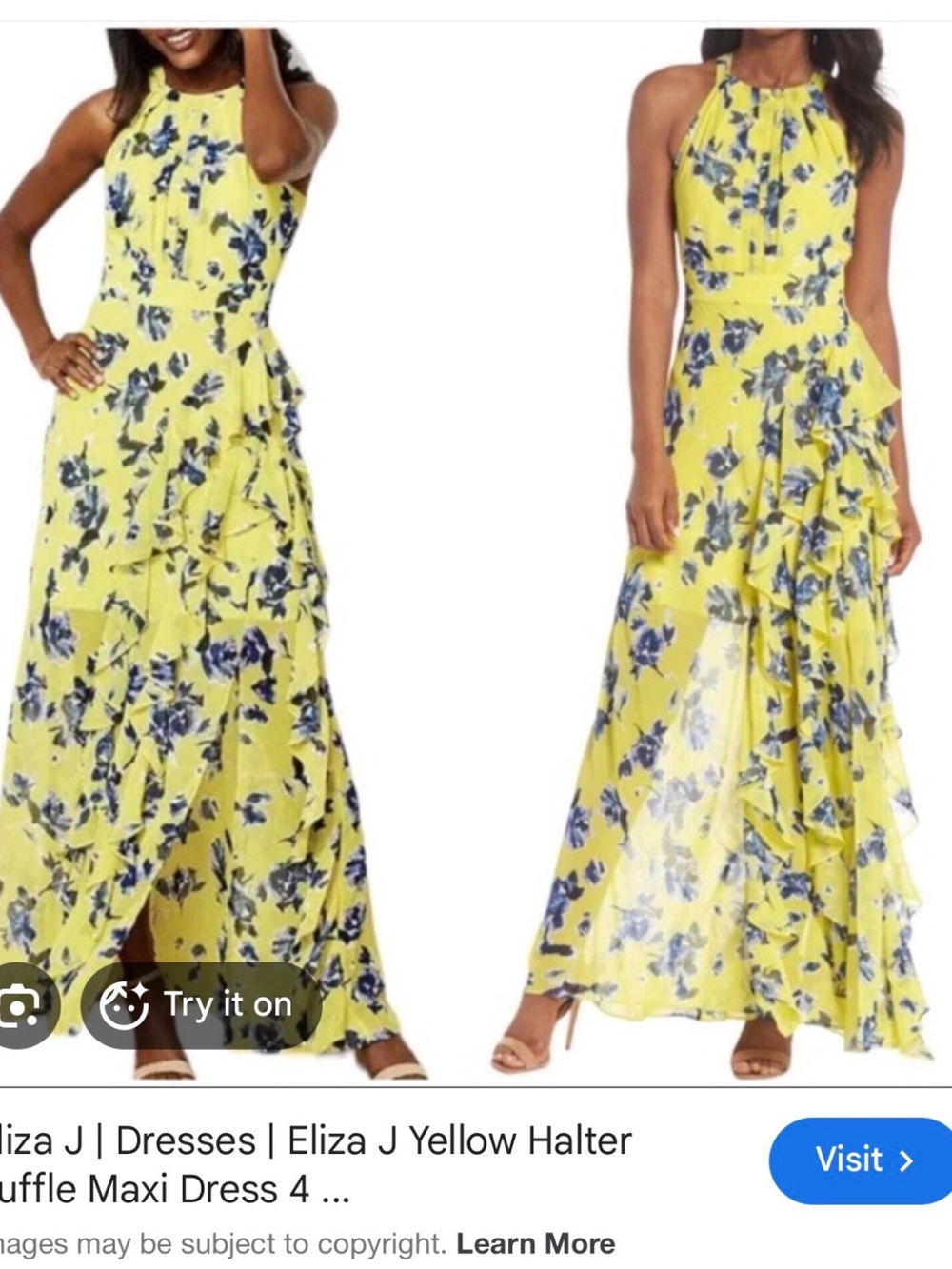 Eliza J Yellow Floral Halter Ruffle Maxi Dress
